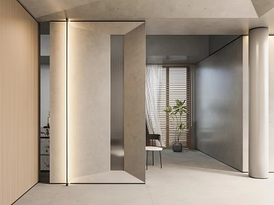Modern Geometric Partition Design In Bright Interior Space With Plant And Window 3d model