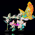 Colorful Decorative Landscape Sculpture with Intricate Butterflies and Floral Designs