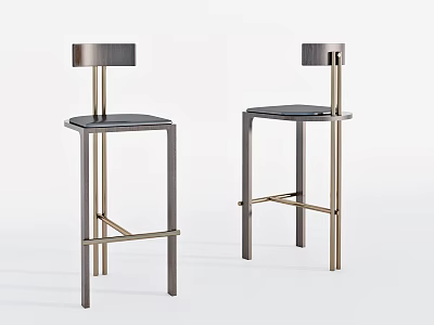 Modern Bar Stools With Metal Frame Black Seat And Round Backrest Design 3d model