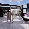 Elegant Bridal Shop Interior Design With Wedding Dress Racks Fitting Area And Marble Floor
