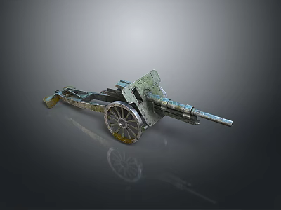 Ancient Historical Cannon With Metal Wheels And Rusty Metal Structure 3d model