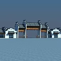 Traditional Chinese Entrance Gate with Classic Eaves Roof and Symmetric Architectural Design