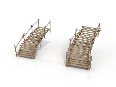 Two Small Decorative Wooden Bridge Models With Detailed Crafted Structure 3d model