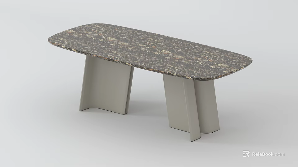 Modern Minimalist Oval Dining Table With Gray Legs And Marble Pattern Top 3d model