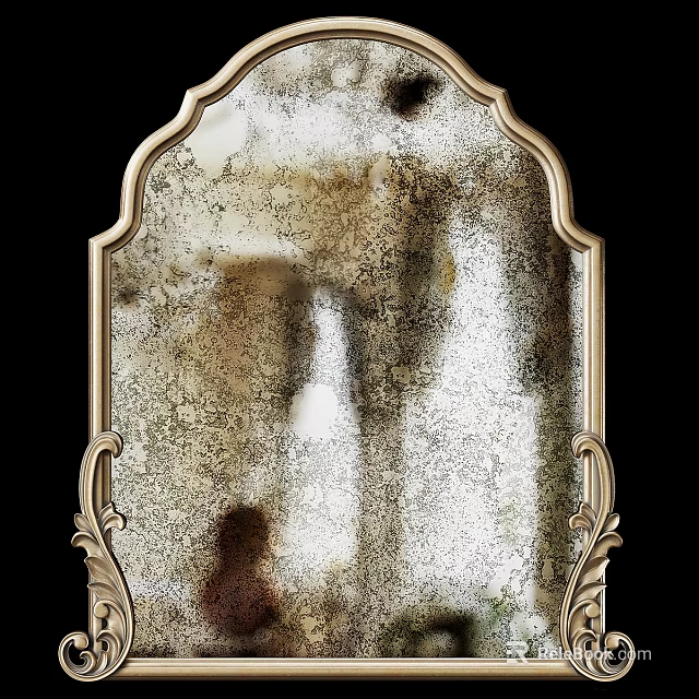 Elegant Vintage Mirror With Golden Ornate Frame And Weathered Carved Details 3d model 