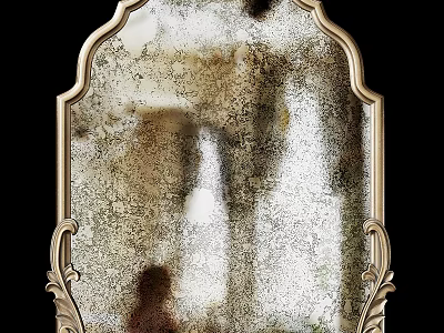 Elegant Vintage Mirror With Golden Ornate Frame And Weathered Carved Details 3d model
