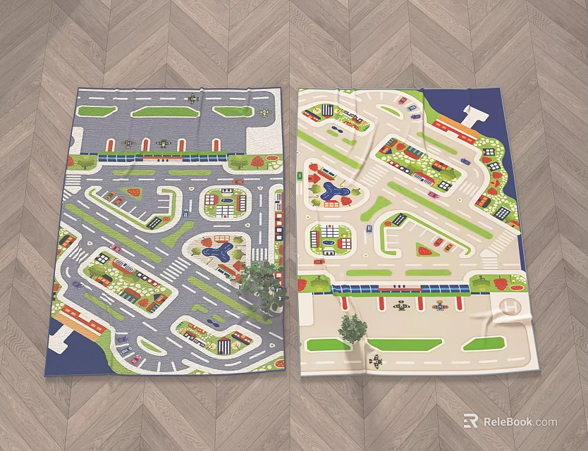 Colorful Square Carpet With Roads Parking Lots And Buildings For Kids Play 3d model 