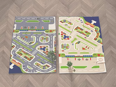 Colorful Square Carpet With Roads Parking Lots And Buildings For Kids Play 3d model