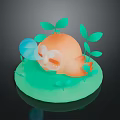 Lush Green Scenic View With Grass Leaves Blue Flower And Cute Cartoon Figure