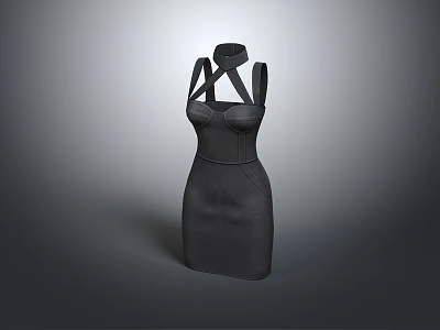 Fashionable Black Sleeveless Dress With Cross Straps And Slim Fit Design 3d model
