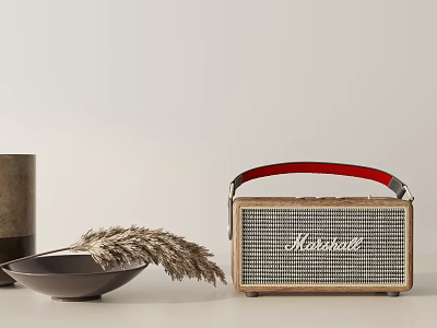 Vintage Portable Speaker With Retro Design Wooden Case Red Handle And Mesh Front Panel 3d model
