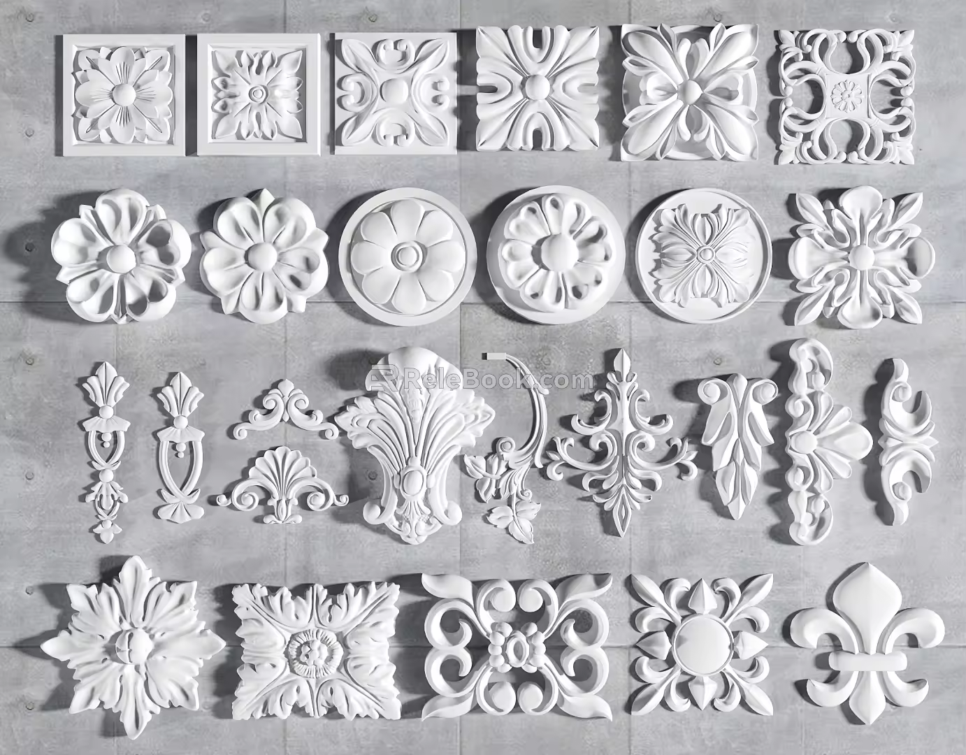 European-style Carved Accessories Carved Square Round Carved Combination 3d model