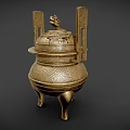 Traditional Brass Decorative Ornament Set with Carved Patterns Three Legged Lid and Side Decorations