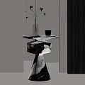 Modern Black And White Marble Side Table With Vase Green Plant And Candle