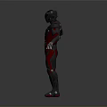 Futuristic Armored Character With Black Red Silver Mechanical Armor Standing Pose