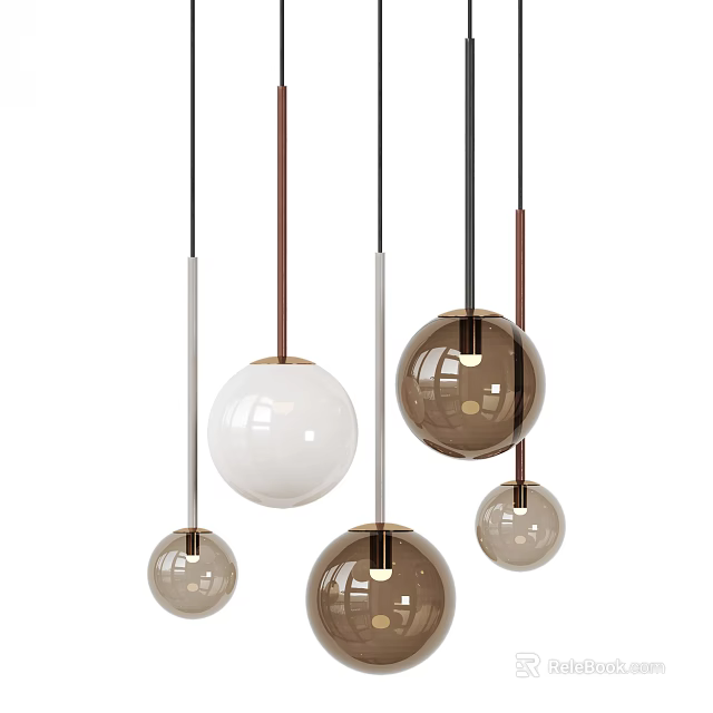 Modern Sphere Shaped Pendant Lights In White Brown And Transparent Hanging Design 3d model 