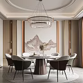 Elegant Modern Dining Room Interior With Round Table Chairs Pendant Light And Wall Art