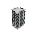 Modern High Rise Residential Building Exterior With Black White Facade And Blue Balconies