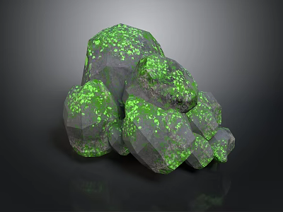 Natural Wooden Stone With Irregular Gray Surface And Green Glowing Spots 3d model