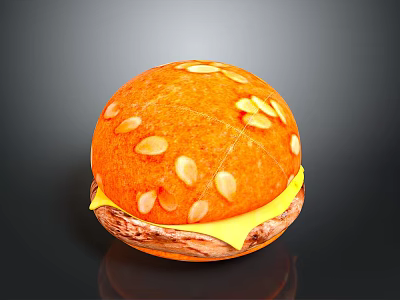 Delicious Round Orange Bun Topped With Almond Slices And Yellow Filling 3d model