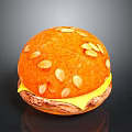 Delicious Round Orange Bun Topped With Almond Slices And Yellow Filling