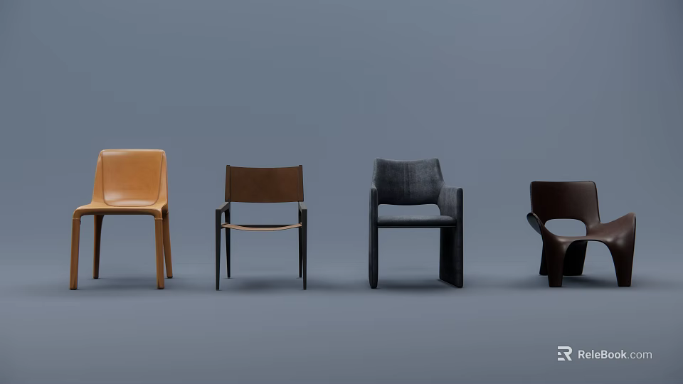 Four Modern Dining Chairs with Various Designs and Neutral Tones 3d model