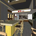 Traditional Restaurant Interior With Wooden Tables Chairs And Black White