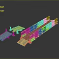 Bridge Structure With Green Railings Wooden Planks And Adjacent Side Platforms Design