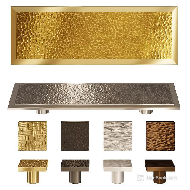 Hammered Texture Pull Handles in Gold Silver with Various Colors Finishes 3d model 