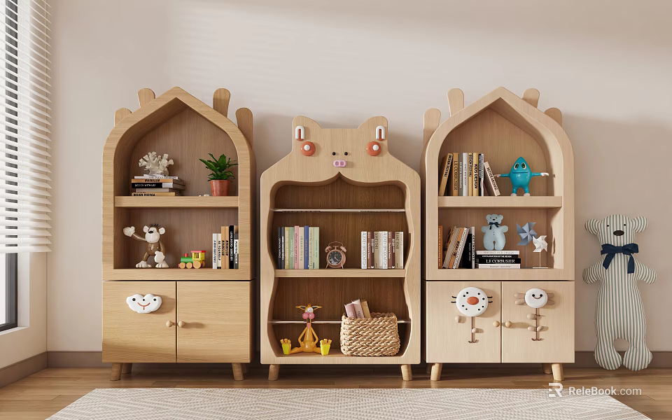 Cute Wooden Cartoon Shaped Decorative Cabinets With Shelves Drawers Books Ornaments Plants And Toys 3d model 