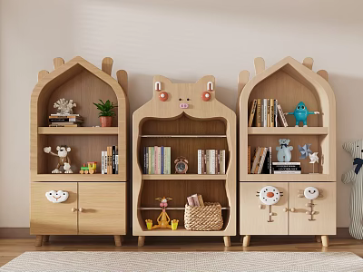 Cute Wooden Cartoon Shaped Decorative Cabinets With Shelves Drawers Books Ornaments Plants And Toys 3d model