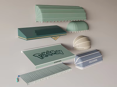 Outdoor Sun Protection Canopies With Various Shapes Metal Frames Fabric Covers And Brand Logos 3d model