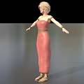 3D Model Woman In Pink Strapless Dress With Gold Belt Sandals Arms Outstretched