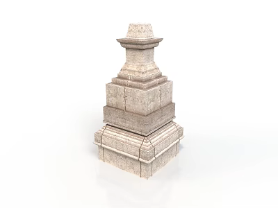 Solid Stone Tower Structure With Multi Layered Carved Textured Design 3d model