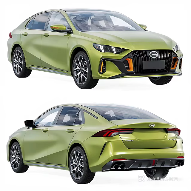 Green Sporty Sedan With Dynamic Front Fascia Sleek Body And Rear Styling Design 3d model 