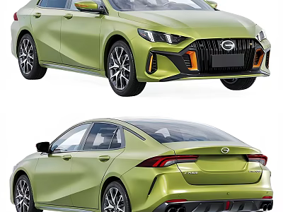 Green Sporty Sedan With Dynamic Front Fascia Sleek Body And Rear Styling Design 3d model