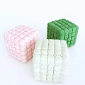 Square Patterned Cube Shaped Ottoman in Pastel Pink Green and White for Modern Decor