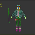 Woman In Worn Patched Jacket With Goggles Cap And Bloodstained Baseball Bat