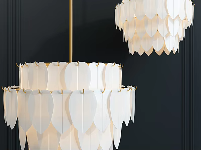 Elegant Modern White Leaf Shaped Chandeliers With Gold Frames For Interior 3d model