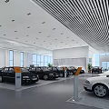 Car Dealership Showroom With Neatly Arranged Cars Spacious Bright Interior Large Windows And Striped Ceiling