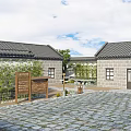 Traditional Garden Landscape with Courtyard Stone Pathway Plants and Stone Lanterns
