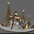 Christmas Photo Spot With Golden Trees Gift Boxes And Snow Decorations