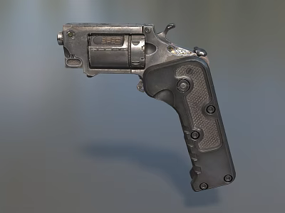 Classic Metal Revolver With Black Grip And Cylinder Details On Gray Surface 3d model