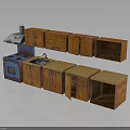 Modern Wooden Kitchen Cabinet Set With Blue Stove Sink And Range Hood