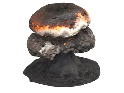 Mushroom Cloud Landscape with Flames Smoke and Three Tiered Dark Base 3d model