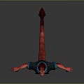 3D Demon Character With Red Skin Horns Blue Vest And Dark Pants Standing Arms Outstretched