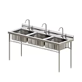 Restaurant Commercial Kitchen Stainless Steel Triple Sink With Three Faucets And Metal Stand