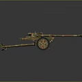 Military Artillery Gun with Camouflage Pattern Wheels and Long Barrel