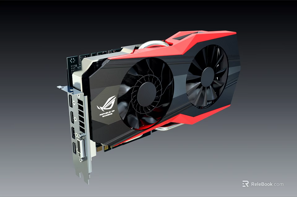 High Performance ASUS ROG Gaming Graphics Card With Dual Fans Red Black Design 3d model 