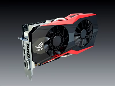 High Performance ASUS ROG Gaming Graphics Card With Dual Fans Red Black Design 3d model